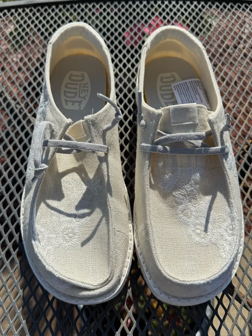 NEW Hey Dude Women's Lace-Up Casual Sneakers in Cream, Sparkly, Floral,Size 7